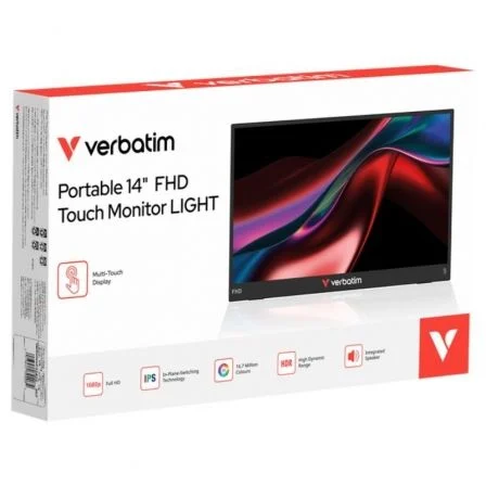 Verbatim Touch Light Monitor Portátil 35.6 cm (14") FHD IPS Táctil, 1920 x 1080 Pixeles, 10 ms, HDR, USB Tipo C, 2 Altavoces, Negro Verbatim Touch Light Monitor Portátil 35.6 cm (14") FHD IPS Táctil, 1920 x 1080 Pixeles, 10 ms, HDR, USB Tipo C, 2 Altavoces, Negro
